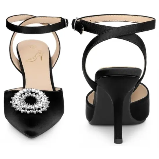 Perphy Rhinestones Ankle Strap Stiletto Heel Pumps for Women image {2}