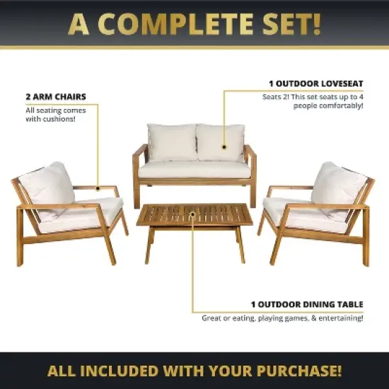 Kinger Home Cheryl 4-Piece Acacia Wood Patio Furniture Set Stylish Outdoor Patio Furniture with Waterproof Cushions image {5}