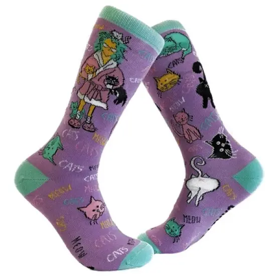 Crazy Dog Womens Cat Lady Sock Funny Novelty Cute Pet Face Cool Kitty Funky 90s image {9}