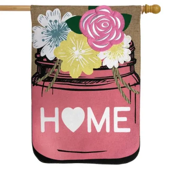 Home Mason Jar Spring Burlap House Flag Floral 28" x 40" Briarwood Lane image {1}