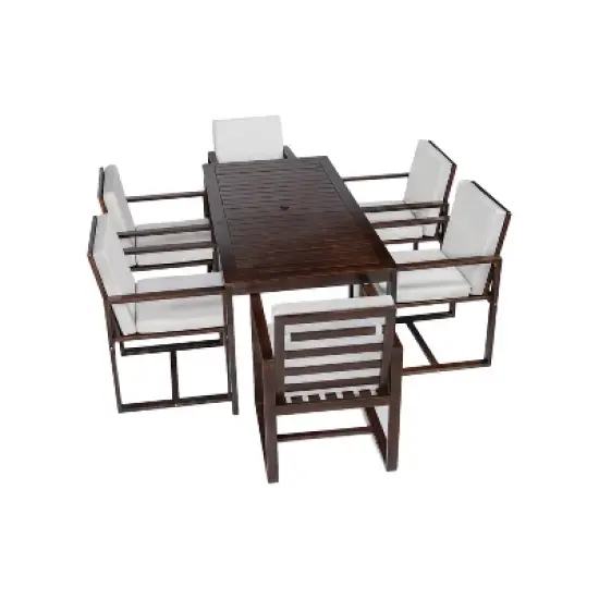 FIONECA Patio Dining Set with Table & Chairs, Removable Cushions, Dark Brown Outdoor Furniture for Backyard, Garden & Patio image {8}