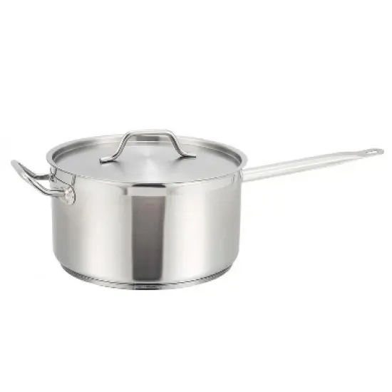 Winco Sauce Pan With Cover Helper Handle, Classic Sauce Pot with Lid, Stainless Steel, 7.5-Quart image {1}