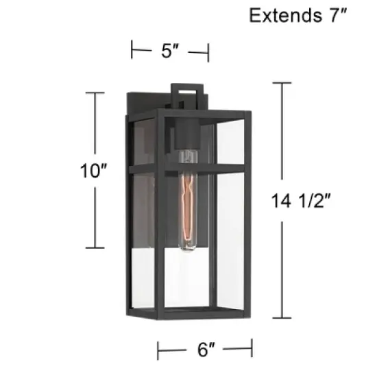 John Timberland San Lucas 14 1/2" High Modern Outdoor Wall Light Fixture Mount Porch House Set of 2 Weatherproof Sand Black Metal Clear Glass Shade image {3}