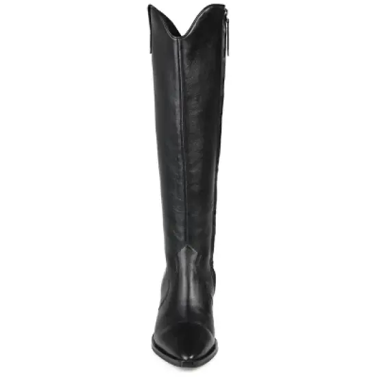 Journee Signature Womens Genuine Leather Pryse Extra Wide Calf Almond Toe Pull On Knee High Boots image {5}