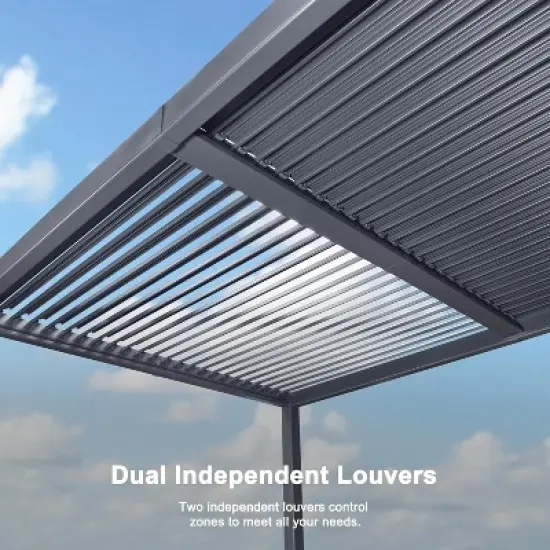 PURPLE LEAF 10' x 14' Outdoor Louvered Pergola with Adjustable Metal Roof for Patio Backyard Garden Grey Hardtop Gazebo image {3}