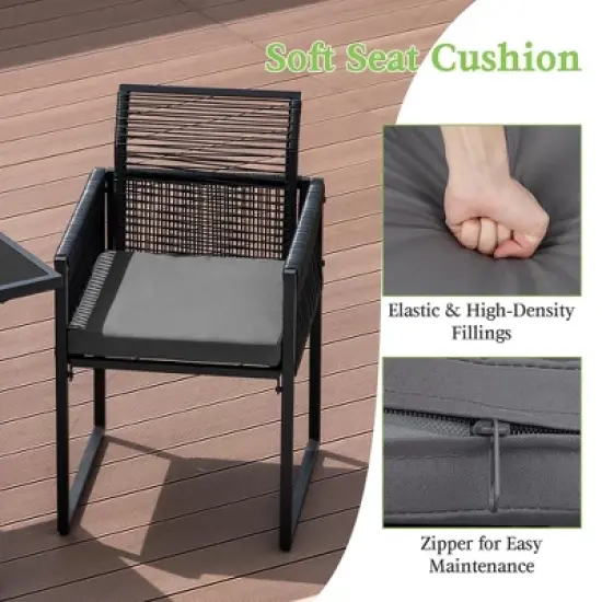 Costway 3 PCS Patio PE Wicker Furniture Set Cushioned&nbsp;Chairs with Folding Backrest Backyard Black/White image {6}