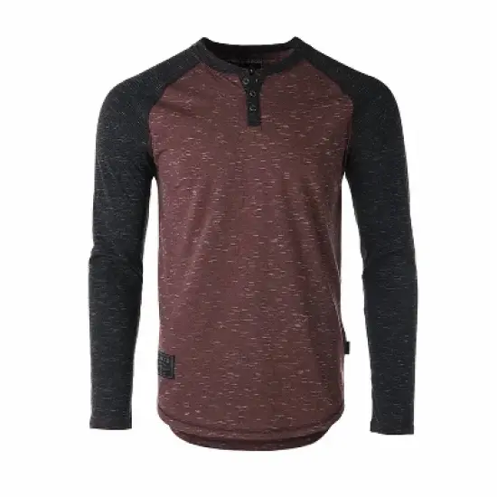 Men's 's Long Sleeve Arm Contrast Raglan Henley T-shirt - ZIMEGO image {4}