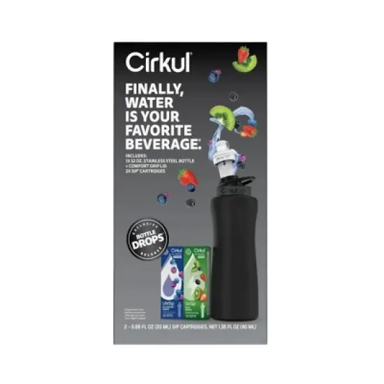 Cirkul Matte Black Bottle with Black Lid and 2 Flavor Cartridges (LifeSip Blueberry Grape and GoSip Kiwi Berry) - 32oz image {2}