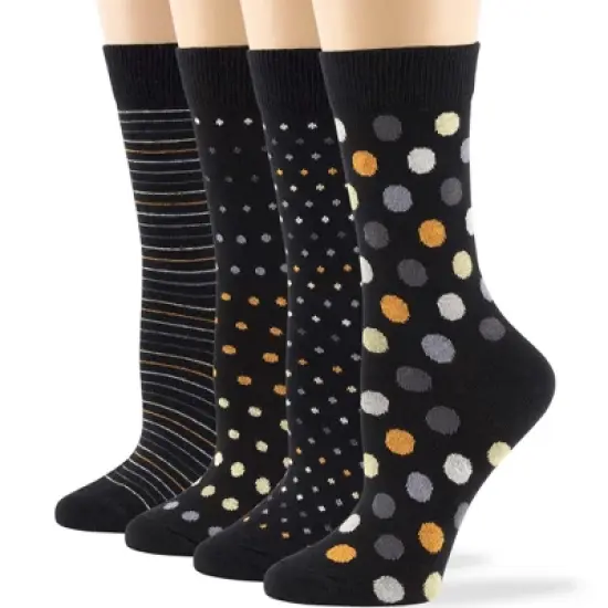 Women Cotton Calf Patterned Socks - 4 Pack - Striped, Dot, Geometric - M/L - Black, Brown, Navy | 7BIGSTARS KINGDOM image {13}