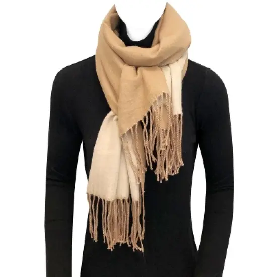 Wrapables Soft Cashmere Feeling Scarf, Large Two-Tone Winter Scarf Wrap Shawl, Camel / Beige image {2}