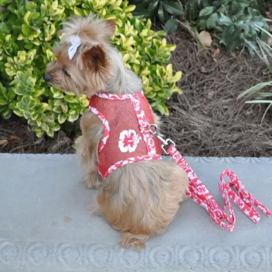Doggie Design Cool Mesh Hawaiian Hibiscus Dog Harness with Leash-Red image {4}