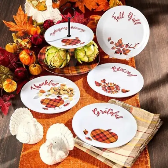 The Lakeside Collection Harvest Plaid Serving Pieces - Set of 4 Plates image {2}