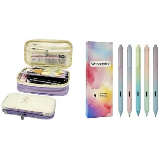 Wrapables Large Capacity Pencil Case, Expandable Pencil Pouch with Silent Retractable Gel Pen Set image {13}