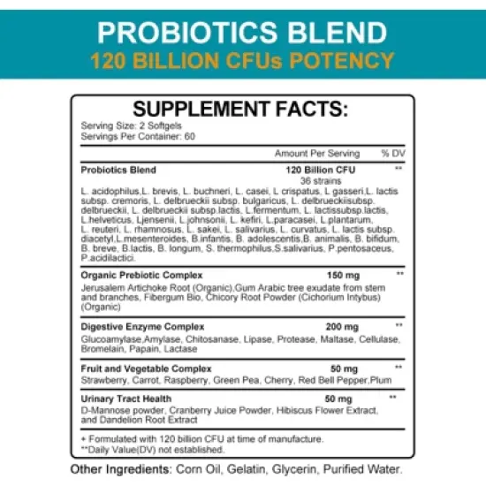 Mulittea Probiotic Capsules &ndash; 120 Billion CFU with Prebiotics & Digestive Enzymes &ndash; Gut Health & Immune Support &ndash; 120 Capsules image {1}