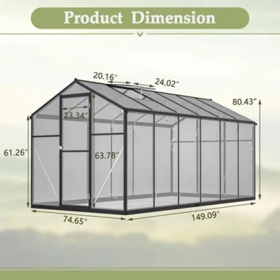 CAVINAS Polycarbonate Greenhouse with UV Protection Walk-in Storage Shed with Adjustable Vent Window image {4}