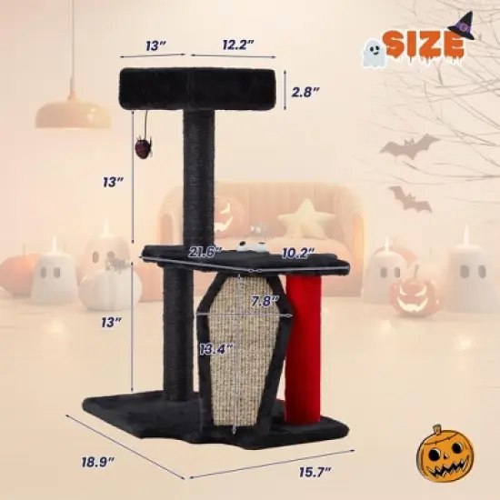EROMMY Cat Tree, 28.8' Tall Cat Tree Tower With Cat Scratching Post For Indoor Cats, Halloween Pet Furniture, Black With Red image {2}