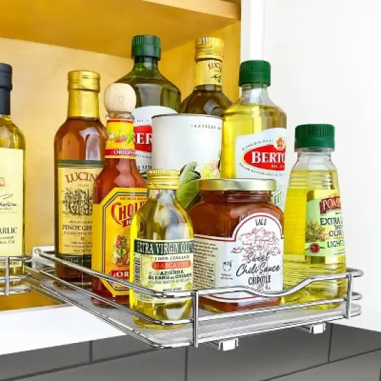 Lynk Professional 8" Wide Slide Out Spice Rack Upper Cabinet Organizer: Chrome-Plated Kitchen Storage with Ball Bearing Glides image {1}