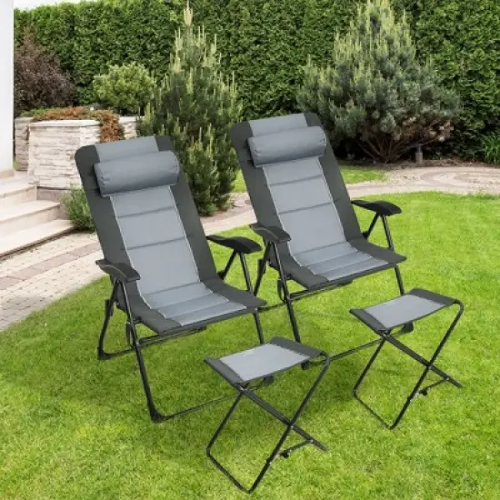 Costway 4PCS Patio Folding Dining Chair Ottoman Set Recliner Adjustable Gray image {10}