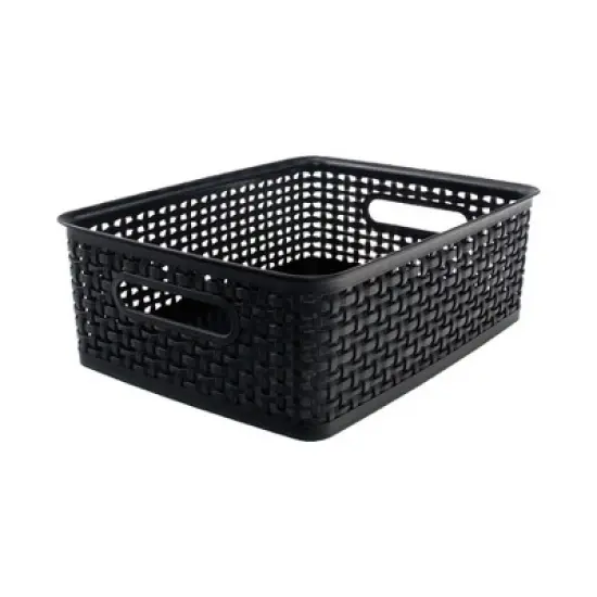 Thinkspace Plastic Weave Bin, Medium, Black, Pack of 3 image {1}