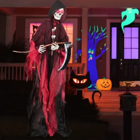 Costway 8 Ft Halloween Animatronics with Sickle Glowing LED Eyes & Scary Voices image {5}