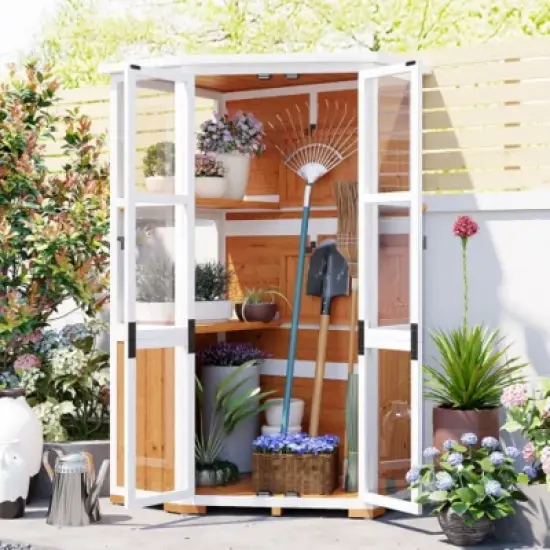 Mini Greenhouse Storage Shed: 63" Height, Wood, Waterproof and Secure image {9}