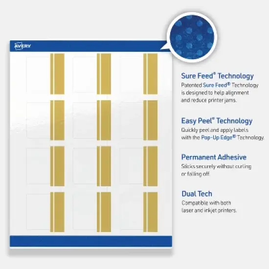 Avery Printable Square Labels, Gold Double-Dipped Edge, 2" x 2", Glossy White Square Labels, Permanent, Laser/Inkjet, 120ct, Great for Product Labels image {2}
