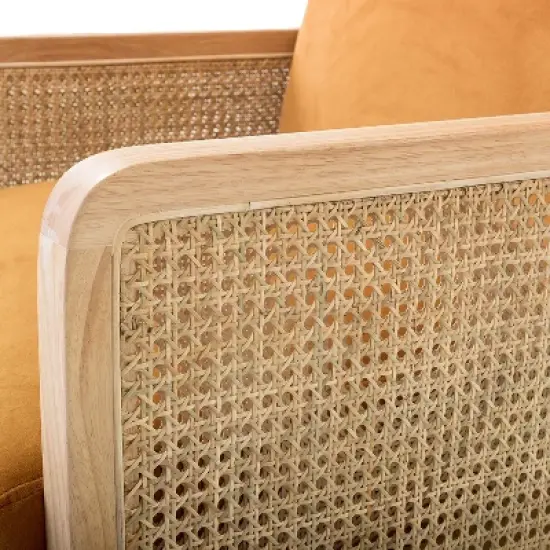 Chlo&eacute; Cane Arm Chair with Wood Base Living Room Upholstered Accent Chair with Rattan Armrest | Karat Home image {5}