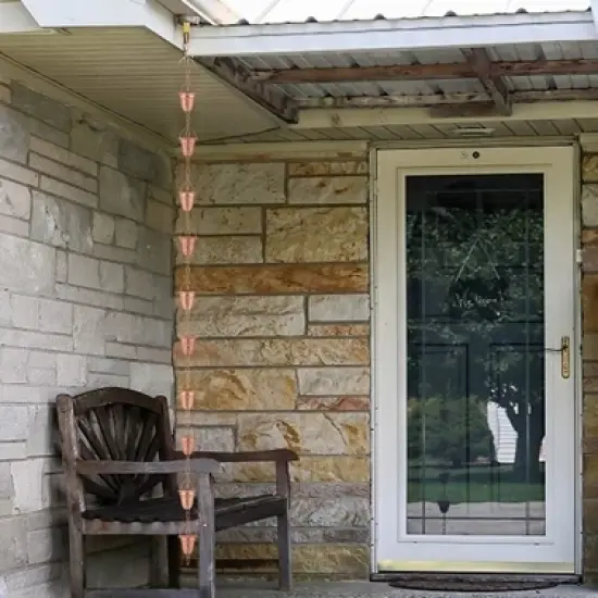 Marrgon Copper Rain Chain with Hammered Bell Style Cups for Gutter Downspout Replacement image {6}