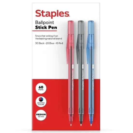 Staples Ballpoint Pen Medium Point 1.0mm Assorted Ink 60/Pack (ST54994) image {5}