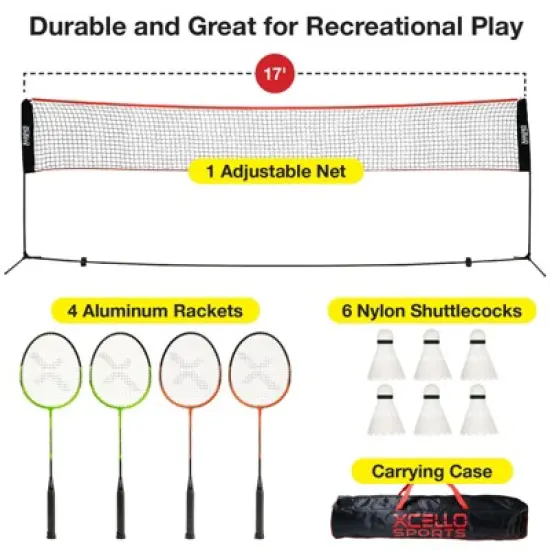 Xcello Sports Folding Racket Net System with 4 Aluminum Rackets and 6 Shuttlecocks image {1}