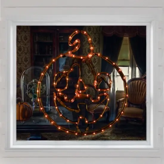 Northlight 18" Orange Jack O Lantern 4 Function LED Lighted Halloween Window Silhouette image {2}