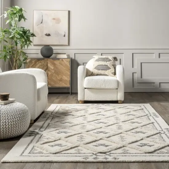 Nadette Geometric High/Low Wool Area Rug image {7}