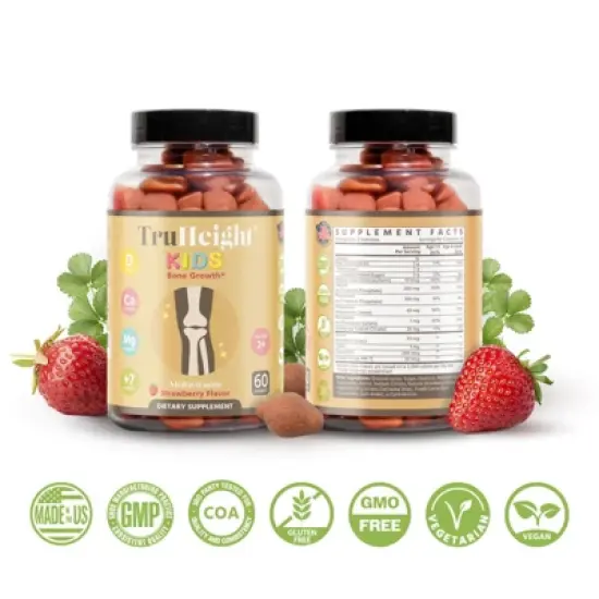 TruHeight Kids Bone Growth Gummies (Strawberry, Ages 2+) All Natural Kids & Toddler Vitamins - Vitamin D, Calcium, K2, Magnesium Multivitamin, Vegan image {9}