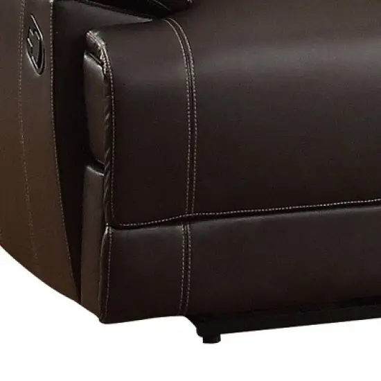 Leather Double Reclining Sofa with Drop Down Cup Holders Brown - Benzara image {3}