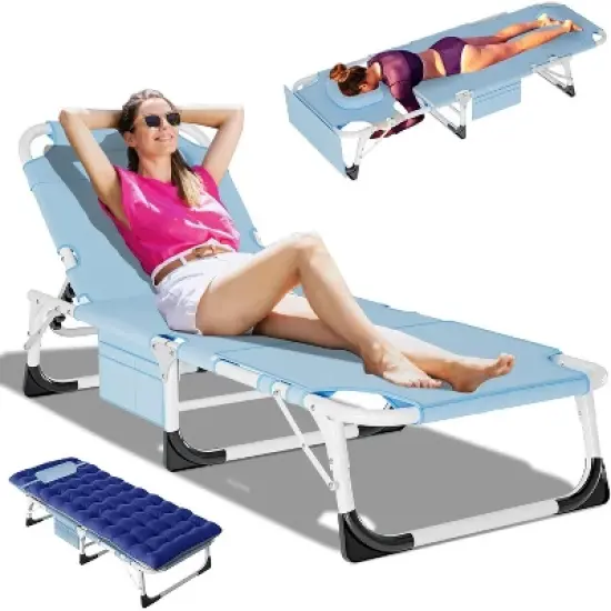 DoCred Heavy Duty 5-Position Folding Chaise Lounge Chair with Pad for Outdoor Sunbathing, Pool, Beach & Patio image {12}