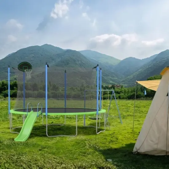 12FT /14FT Trampoline With Slide, Swings, Basketball Hoop, Large Recreational Trampoline, Home Outdoor Game Fitness Trampoline image {4}