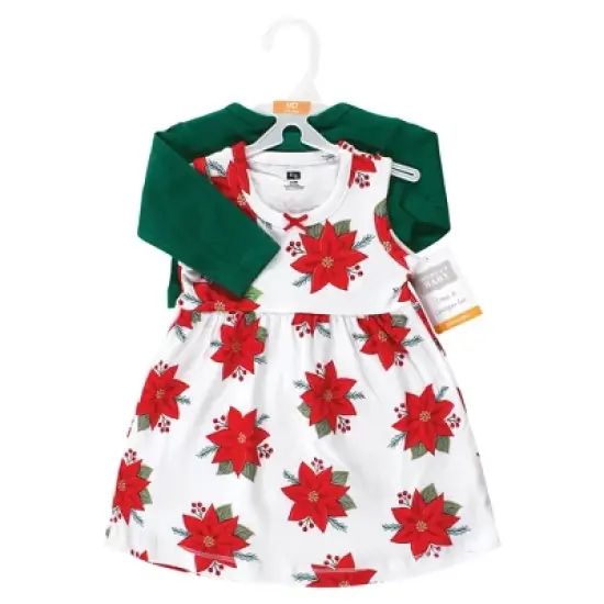 Hudson Baby Infant and Toddler Girl Cotton Dress and Cardigan Set, Poinsettia image {1}
