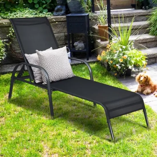 Costway 2PCS Outdoor Patio Lounge Chair Chaise Fabric Adjustable Reclining Armrest Black image {1}