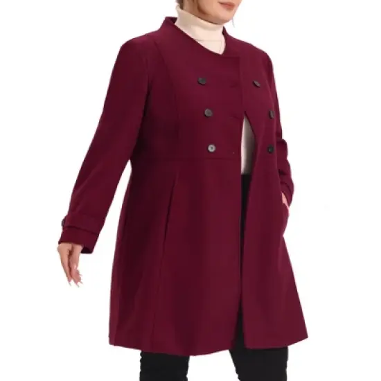 Agnes Orinda Women's Plus Size Stand Collar Pockets Double Breasted Trendy Winter Coats image {1}
