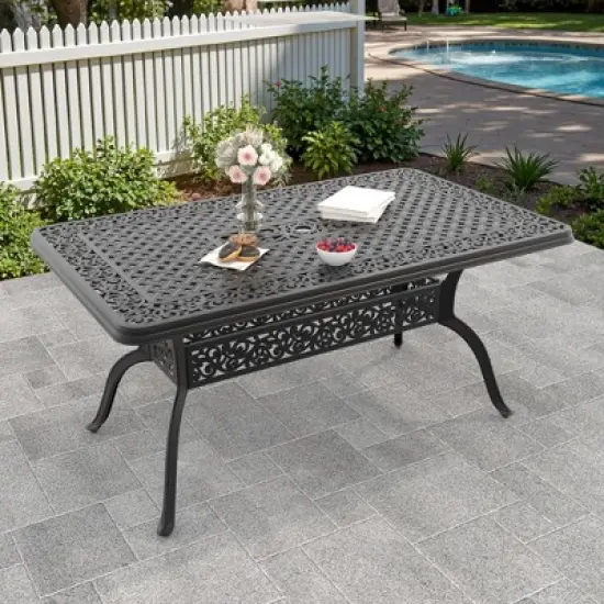 59.06" L x 35.43" W Rectangular Cast Aluminum Patio Table with 1.88" Umbrella Hole image {1}