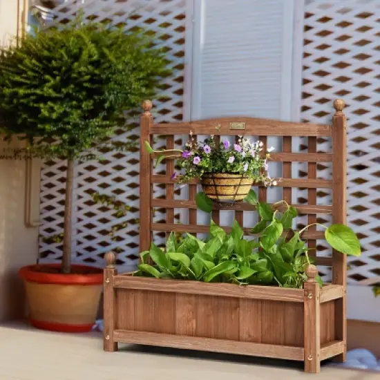Costway Solid Wood Planter Box with Trellis Weather-Resistant Outdoor 25''x11''x30'' image {2}