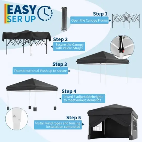 10X10 Instant Pop Up Canopy Tent with 4 Waterproof Sidewalls, Portable Outdoor Shelter for Camping, Beach, Parties image {4}