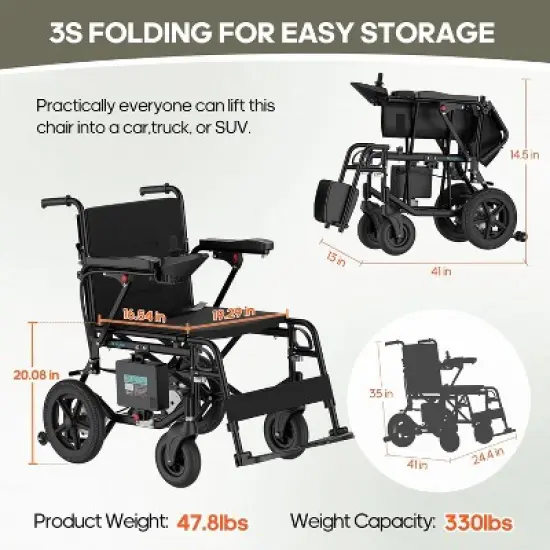 COWLOWN Black Lightweight Foldable Wheelchair for Adults & Seniors, USA-Made Mobility Chair image {1}