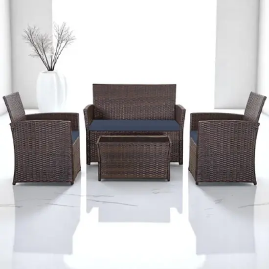 Mshliw 4-Piece Outdoor PE Wicker Furniture Set, Patio Gray Rattan Sectional Sofa with Washable Cushions for Garden, Porch, or Balcony image {1}