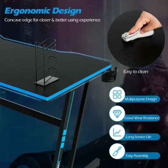 Costway 47.5'' Gaming Desk Z-Shaped Computer Office Table w/Gaming Handle Rack Red/Blue image {5}