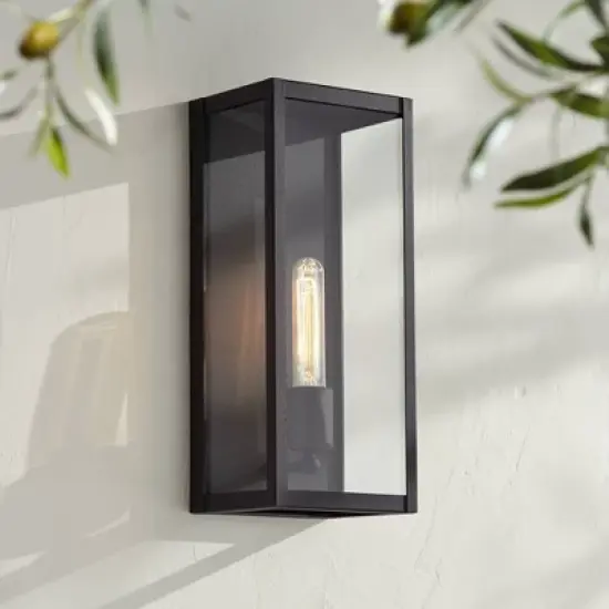 John Timberland Modern Industrial Outdoor Wall Light Fixture Sand Black 14 1/4" Clear Glass for Exterior House Porch Patio Outside image {1}
