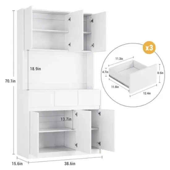 71" Kitchen Pantry Cabinet - Hutch Storage with LED Lights & Power Outlets, Buffet Cabinet with Microwave Stand, Adjustable Shelves, Handless Design image {1}