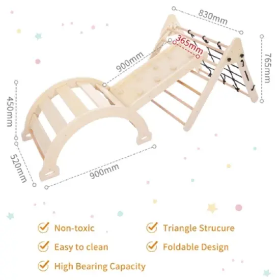 Toddler Indoor Gym Playset, 3-in-1 Wooden Climbing Toys, Triangle Folding Climbing for Climbing & Sliding for Boys and Girls,18M+ image {6}