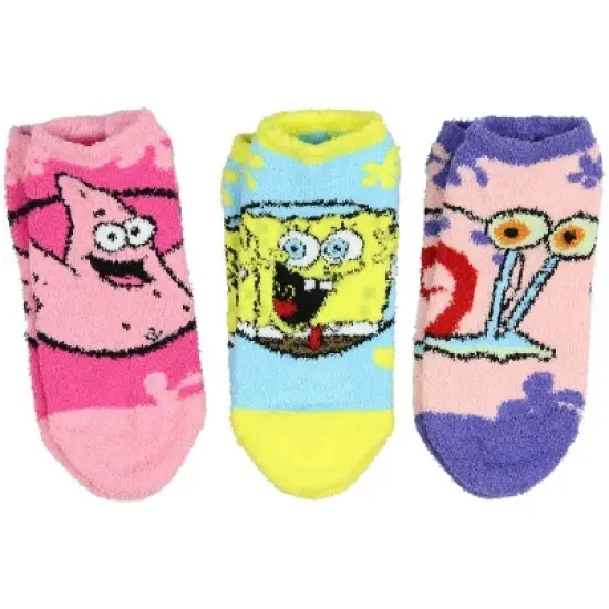 Nickelodeon SpongeBob SquarePants Women's Plush Fuzzy 3 Pack Ankle Socks Multicoloured image {1}
