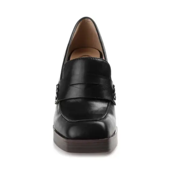 Journee Collection Womens Ezzey Loafer Mid Stacked Heel Square Toe Pumps image {5}